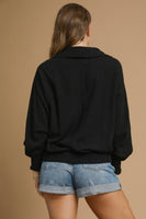 Umgee Solid Color Linen Blend Top in Black