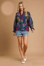 Load image into Gallery viewer, Umgee Floral Print Top with Contrasting Collar in Midnight Mix ON ORDER
