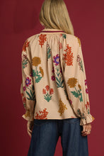 Load image into Gallery viewer, Umgee Floral Print Top with Contrasting Collar in Tan Mix
