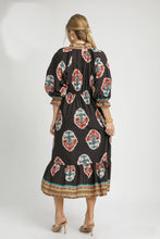 Load image into Gallery viewer, Umgee Flower Print with Contrasting Print Boarder Midi Dress in Chocolate Mix
