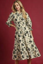 Load image into Gallery viewer, Umgee Two Tone Floral Print Midi Dress in Cream
