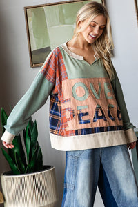 Oli & Hali LOVE & PEACE Patched Top in Blue