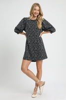 Umgee Leopard Jacquard Print Mini Dress in Charcoal