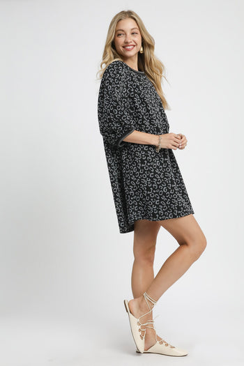 Umgee Leopard Jacquard Print Mini Dress in Charcoal