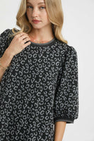 Umgee Leopard Jacquard Print Mini Dress in Charcoal