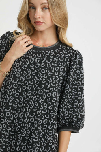 Umgee Leopard Jacquard Print Mini Dress in Charcoal