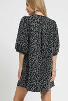 Umgee Leopard Jacquard Print Mini Dress in Charcoal