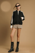 Load image into Gallery viewer, Umgee Luxeknit Jacket with Contrasting Stripe Sleeves in Black
