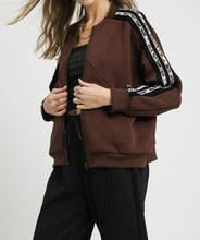 Load image into Gallery viewer, Umgee Luxeknit Jacket with Contrasting Stripe Sleeves in Chocolate
