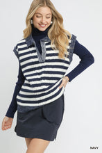Load image into Gallery viewer, Umgee Cable Knit Collared Vest Sweater in Navy
