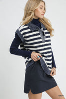 Umgee Cable Knit Collared Vest Sweater in Navy