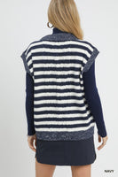 Umgee Cable Knit Collared Vest Sweater in Navy