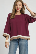 Load image into Gallery viewer, Umgee Color Block Linen Blend Top in Merlot
