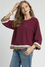 Load image into Gallery viewer, Umgee Color Block Linen Blend Top in Merlot

