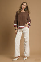 Umgee Color Block Linen Blend Top in Mocha