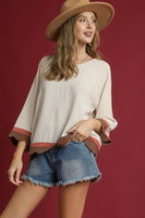 Umgee Color Block Linen Blend Top in Oatmeal