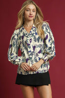 Umgee Floral Print Ruffle Trim Top in Off White