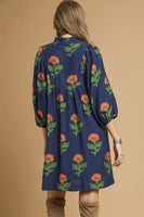 Umgee Floral Print Baby Doll Tunic Dress in Navy Mix