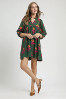 Umgee Floral Print Baby Doll Tunic Dress in Green Mix