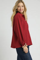 Umgee Textured Top with Contrasting Trim in Crimson