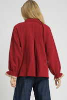 Umgee Textured Top with Contrasting Trim in Crimson