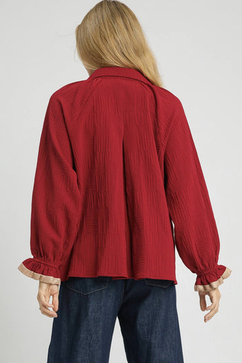 Umgee Textured Top with Contrasting Trim in Crimson