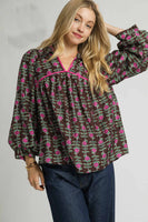 Umgee Floral Vine Print Top in Brown