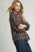 Umgee Floral Vine Print Top in Brown