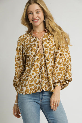 Umgee Leopard Print Boho Top in Brown
