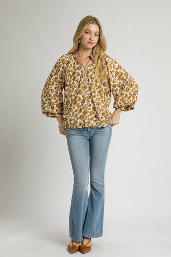 Umgee Leopard Print Boho Top in Brown