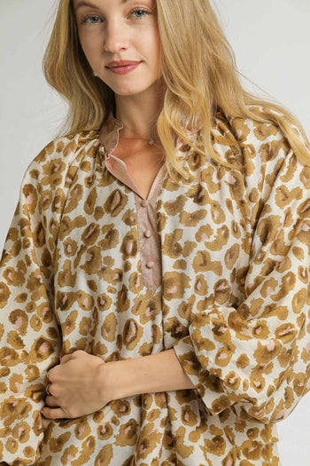 Umgee Leopard Print Boho Top in Brown