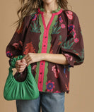 Umgee Mixed Floral Textured Top in Red Brown Mix
