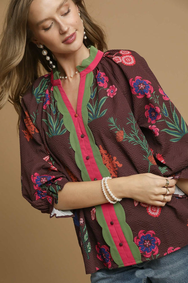 Umgee | Tops | Umgee Plus Black Collar Button Down Short Sleeve Tiered