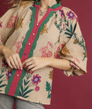 Umgee Mixed Floral Textured Top in Tan Mix