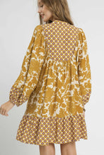 Load image into Gallery viewer, Umgee Mix and Match Floral and Geometric Print Mini Dress in Mustard Mix
