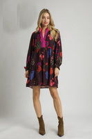Umgee Mixed Floral Print Mini Dress in Burgundy Mix