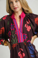 Umgee Mixed Floral Print Mini Dress in Burgundy Mix