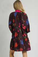 Umgee Mixed Floral Print Mini Dress in Burgundy Mix