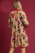 Load image into Gallery viewer, Umgee Mixed Floral Print Mini Dress in Tan Mix
