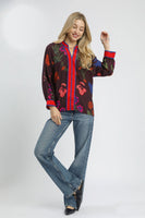 Umgee Mandarin Collar Floral Print Top in Plum Mix