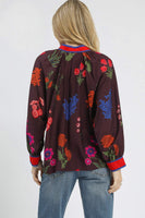 Umgee Mandarin Collar Floral Print Top in Plum Mix