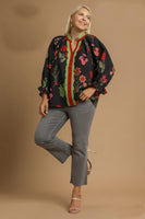 Umgee Mixed Floral Textured Top in Black Mix