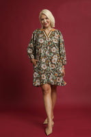 Umgee Vintage Camilla Print Mini Dress in Olive Mix