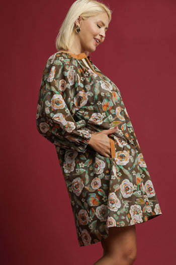Umgee Vintage Camilla Print Mini Dress in Olive Mix