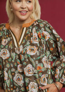 Umgee Vintage Camilla Print Mini Dress in Olive Mix