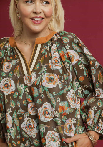 Umgee Vintage Camilla Print Mini Dress in Olive Mix