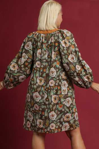 Umgee Vintage Camilla Print Mini Dress in Olive Mix