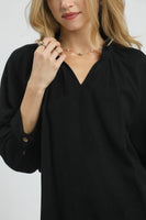 Umgee Solid Color Linen Blend Boho Top in Black