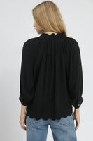 Umgee Solid Color Linen Blend Boho Top in Black