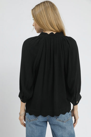 Umgee Solid Color Linen Blend Boho Top in Black